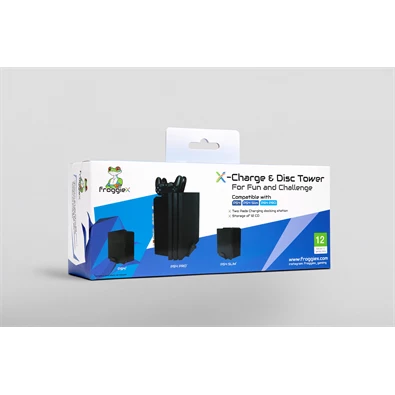 FroggieX FX-P4-C1-B Charge & Disc Tower PS4 dual töltőállomás + lemez tartó állvány FroggieX FX-P4-C1-B Charge & Disc Tower PS4 dual töltőállomás + lemez tartó állvány