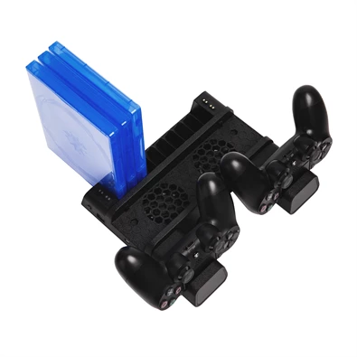 FroggieX FX-P4-C3-B Cooling Charging Stand & Storage PS4 fekete konzol hűtő + töltőállomás + lemez tartó FroggieX FX-P4-C3-B Cooling Charging Stand & Storage PS4 fekete konzol hűtő + töltőállomás + lemez tartó