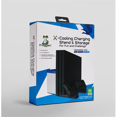 FroggieX FX-P4-C3-B Cooling Charging Stand & Storage PS4 fekete konzol hűtő + töltőállomás + lemez tartó FroggieX FX-P4-C3-B Cooling Charging Stand & Storage PS4 fekete konzol hűtő + töltőállomás + lemez tartó