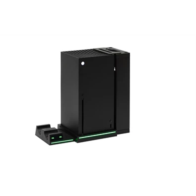 FroggieX FX-XS-C1-B Xbox Series X | S fekete konzol hűtő + dual töltőállomás + lemez tartó FroggieX FX-XS-C1-B Xbox Series X | S fekete konzol hűtő + dual töltőállomás + lemez tartó