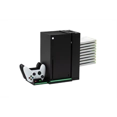 FroggieX FX-XS-C1-B Xbox Series X | S fekete konzol hűtő + dual töltőállomás + lemez tartó FroggieX FX-XS-C1-B Xbox Series X | S fekete konzol hűtő + dual töltőállomás + lemez tartó