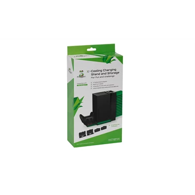 FroggieX FX-XS-C1-B Xbox Series X | S fekete konzol hűtő + dual töltőállomás + lemez tartó FroggieX FX-XS-C1-B Xbox Series X | S fekete konzol hűtő + dual töltőállomás + lemez tartó