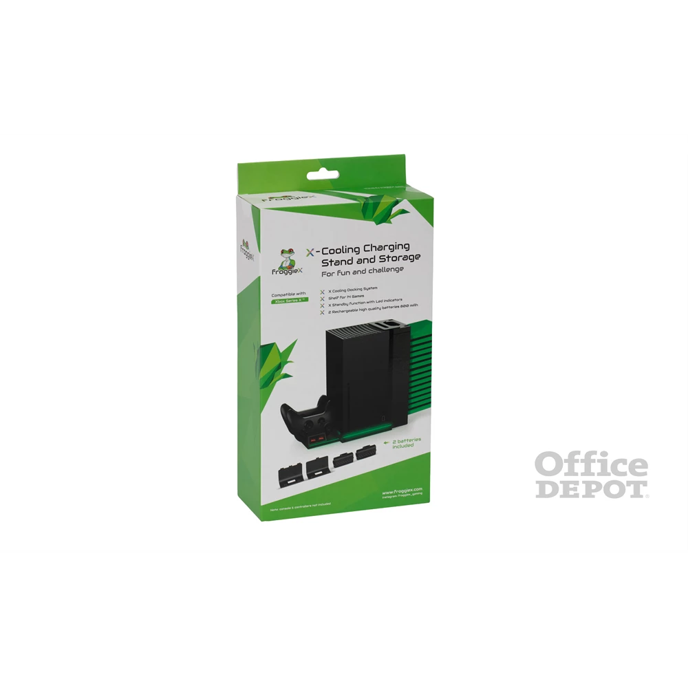FroggieX FX-XS-C1-B Xbox Series X | S fekete konzol hűtő + dual töltőállomás + lemez tartó