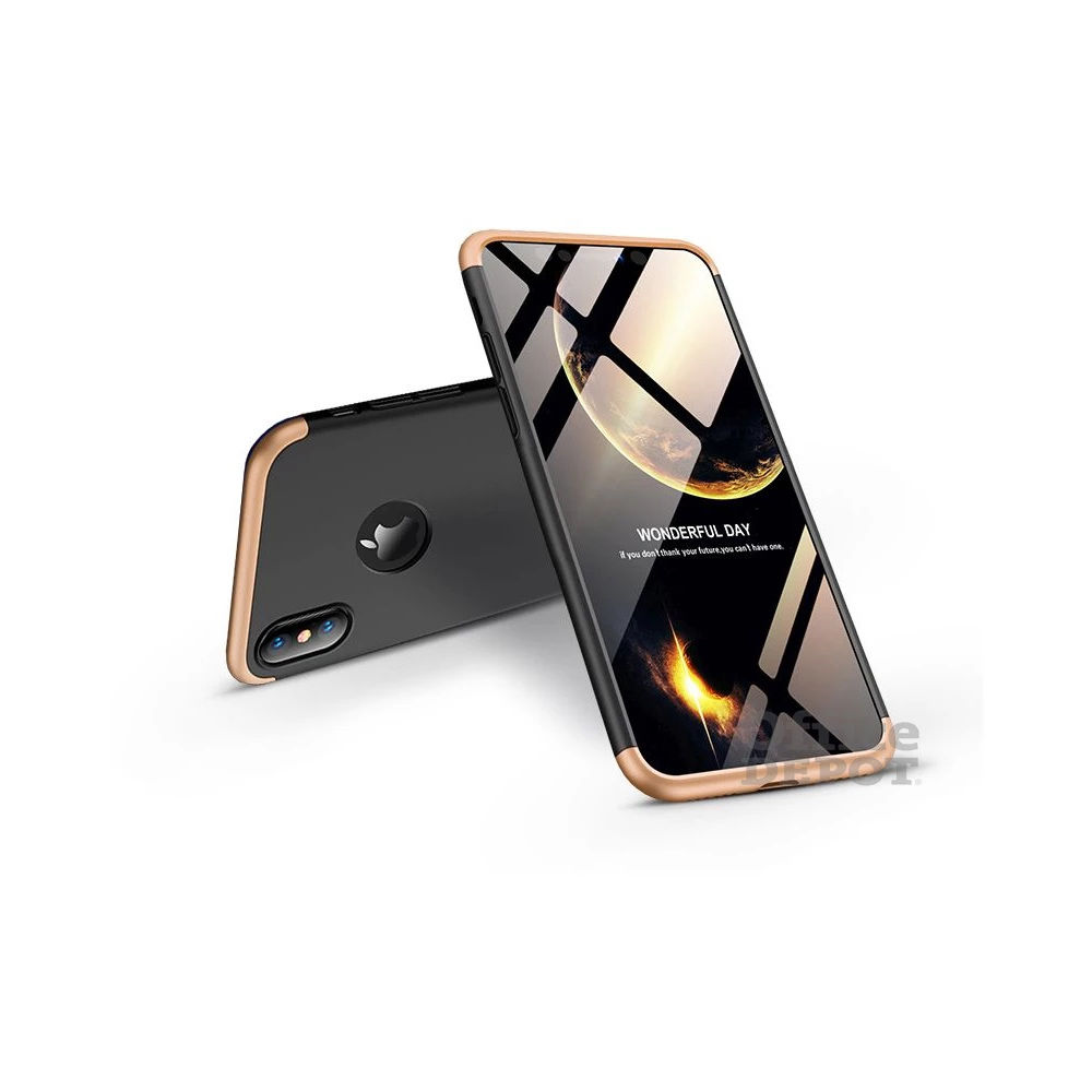 GKK GK0261 Apple iPhone XS Max hátlap - GKK 360 Full Protection 3in1 - Logo - fekete/arany