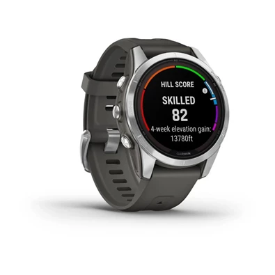 Garmin Fenix 7S Pro Solar, ezüst, grafitszürke szilikon szíjjal okosóra