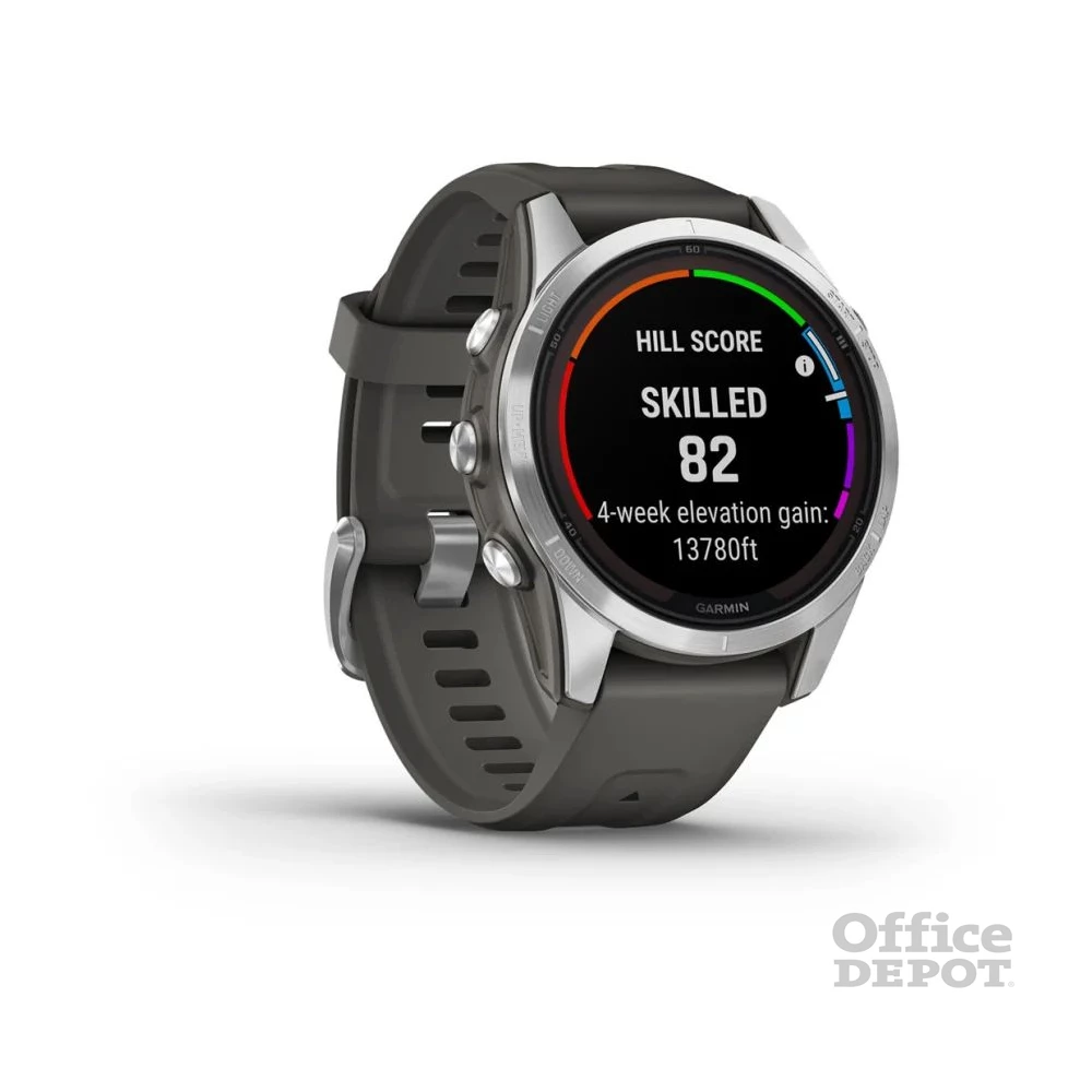 Garmin Fenix 7S Pro Solar, ezüst, grafitszürke szilikon szíjjal okosóra