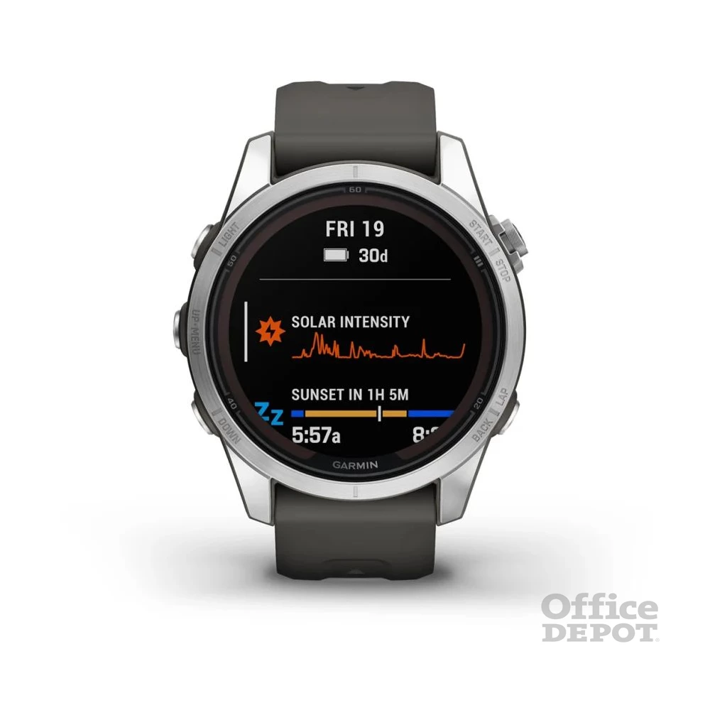 Garmin Fenix 7S Pro Solar, ezüst, grafitszürke szilikon szíjjal okosóra