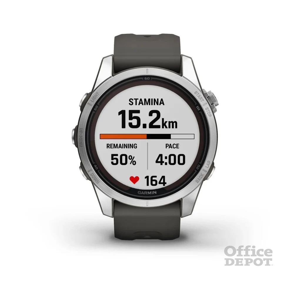 Garmin Fenix 7S Pro Solar, ezüst, grafitszürke szilikon szíjjal okosóra