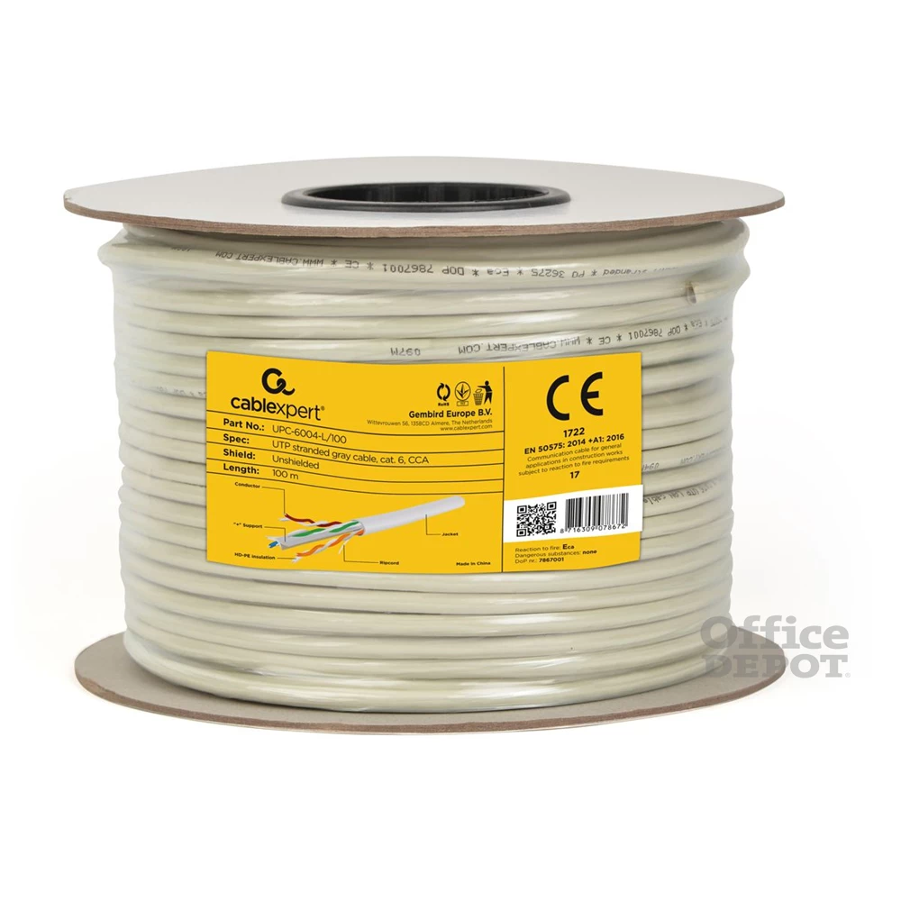 Gembird UPC-6004-L/100 100m CAT6 UTP fali CCA szürke patch kábel