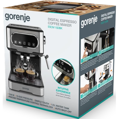 Gorenje ESCM15DBK inox-fekete espresso kávéfőző Gorenje ESCM15DBK inox-fekete espresso kávéfőző