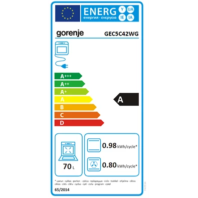 Gorenje GEC5C42WG fehér, szabadonálló, kerámialapos, elektromos, főzőzóna: 4, sütő:70L, grill, tűzhely