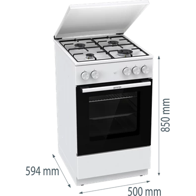 Gorenje GG5A14WJ fehér, szabadonálló, gáz, főzőzóna: 4, sütő:77L, tűzhely