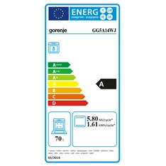 Gorenje GG5A14WJ fehér, szabadonálló, gáz, főzőzóna: 4, sütő:77L, tűzhely