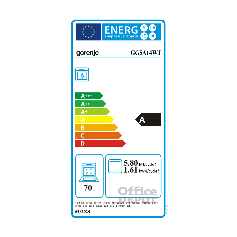 Gorenje GG5A14WJ fehér, szabadonálló, gáz, főzőzóna: 4, sütő:77L, tűzhely