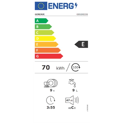 Gorenje GS520E15S keskeny 9 terítékes mosogatógép Gorenje GS520E15S keskeny 9 terítékes mosogatógép