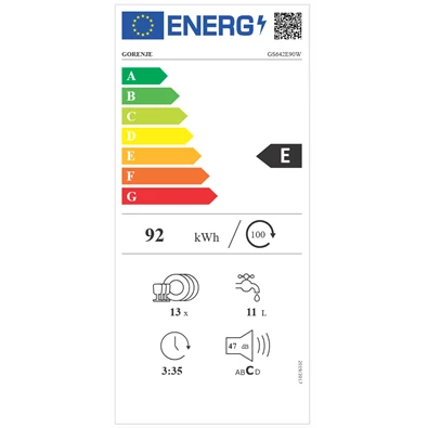 Gorenje GS642E90W fehér, programok száma: 6, szabadonálló, 13 terítékes mosogatógép 