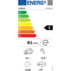 Gorenje GV520E10 beépíthető 11 terítékes mosogatógép Gorenje GV520E10 beépíthető 11 terítékes mosogatógép