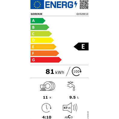 Gorenje GV520E10 beépíthető 11 terítékes mosogatógép Gorenje GV520E10 beépíthető 11 terítékes mosogatógép