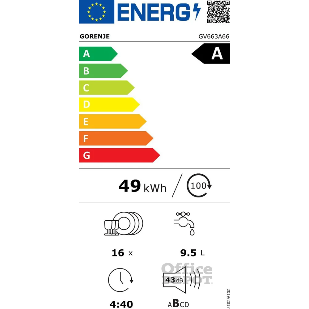 Gorenje GV663A66 programok száma: 8, beépíthető, 16 terítékes mosogatógép 