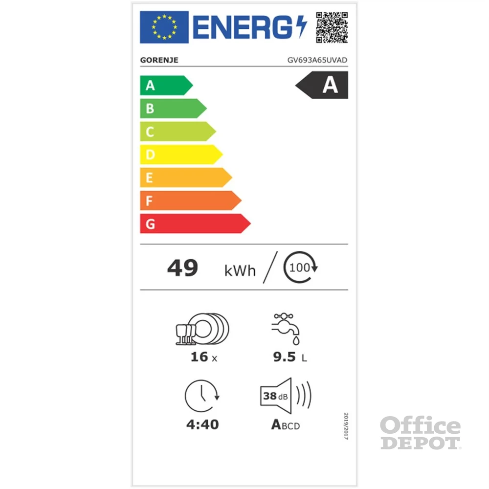 Gorenje GV693A65UVAD programok száma: 7, beépíthető, 16 terítékes mosogatógép 