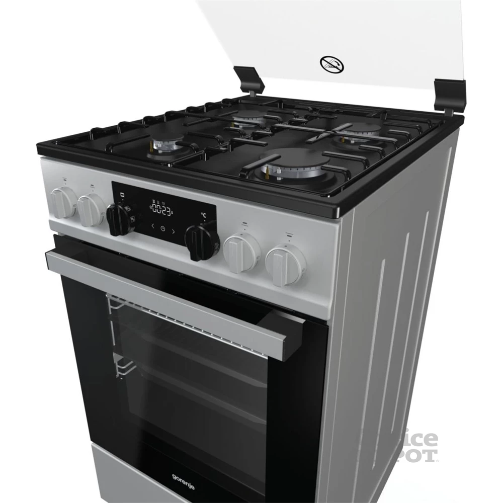 Gorenje K5341SH-B inox, szabadonálló, gáz, kombinált, főzőzóna: 4, sütő:70L, grill, tűzhely