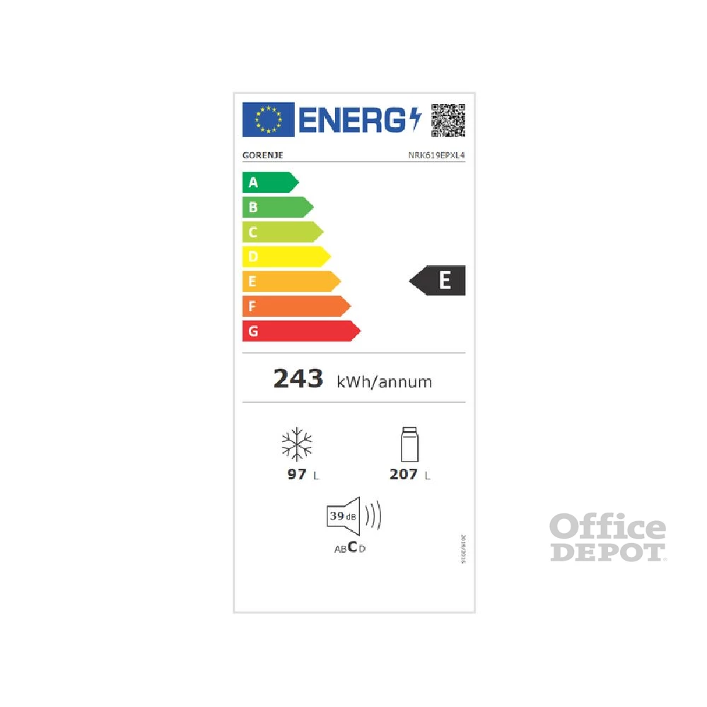 Gorenje NRK619EPXL4 inox, alulfagyasztós, Hűtő:207L, Fagyasztó:97L, No frost Plus hűtőszekrény