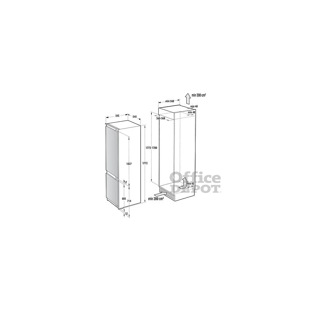 Gorenje NRKI517E62WF fehér, alulfagyasztós, beépíthető, Hűtő:176L, Fagyasztó:76L, No frost hűtőszekrény