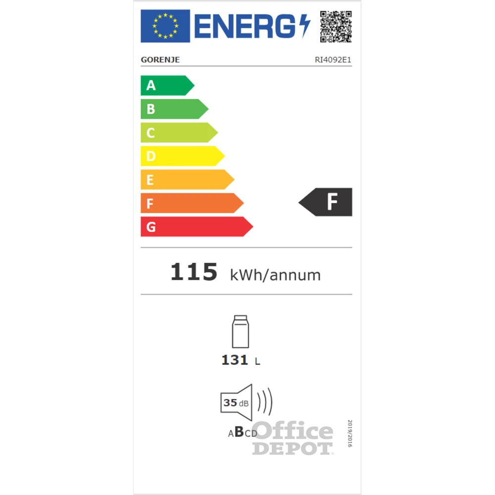 Gorenje RI4092E1 egyajtós, beépíthető, Hűtő:131L, hűtőszekrény