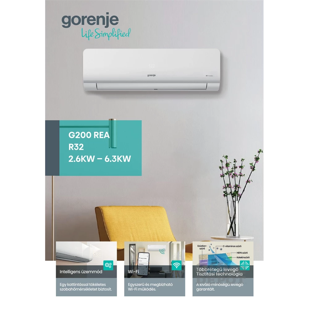 Gorenje Rea 5,3KW split klíma csepptálca fűtéssel, beépített WIFI REA53 KC