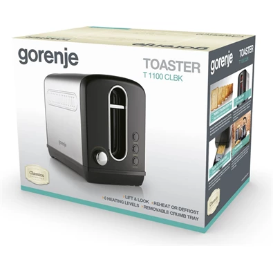 Gorenje T1100CLBK Classico inox-fekete 2 szeletes kenyérpirító Gorenje T1100CLBK Classico inox-fekete 2 szeletes kenyérpirító