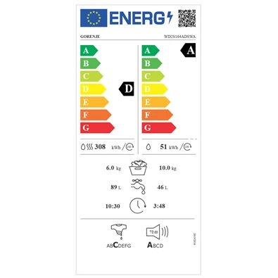 Gorenje WD2S164ADSWA 10 kg elöltöltős mosó-szárítógép Gorenje WD2S164ADSWA 10 kg elöltöltős mosó-szárítógép