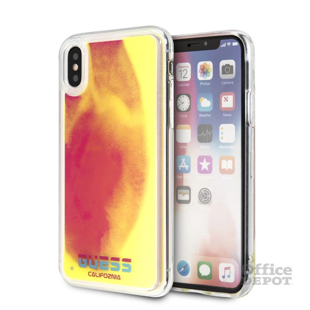 Guess iPhone X/XS rózsaszín/homok sötétben világító tok