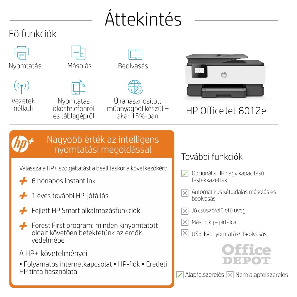 HP OfficeJet 8012E All-in-One multifunkciós tintasugaras Instant Ink ready nyomtató