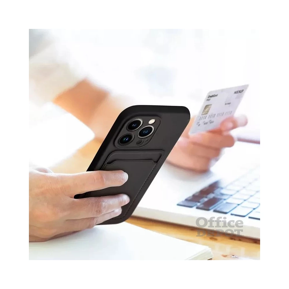 Haffner PT-6841 Apple iPhone 15 Card Case fekete szilikon hátlap kártyatartóval