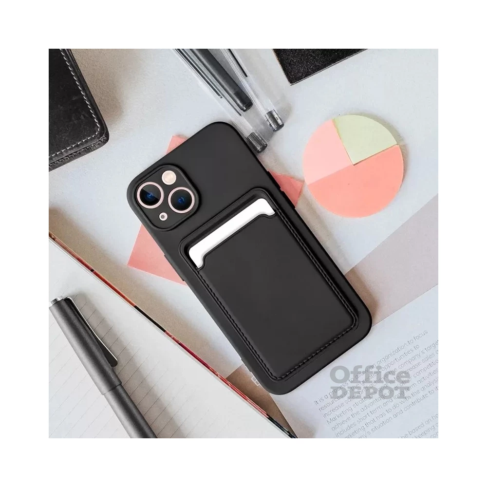 Haffner PT-6841 Apple iPhone 15 Card Case fekete szilikon hátlap kártyatartóval