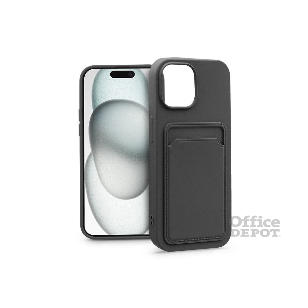 Haffner PT-6841 Apple iPhone 15 Card Case fekete szilikon hátlap kártyatartóval