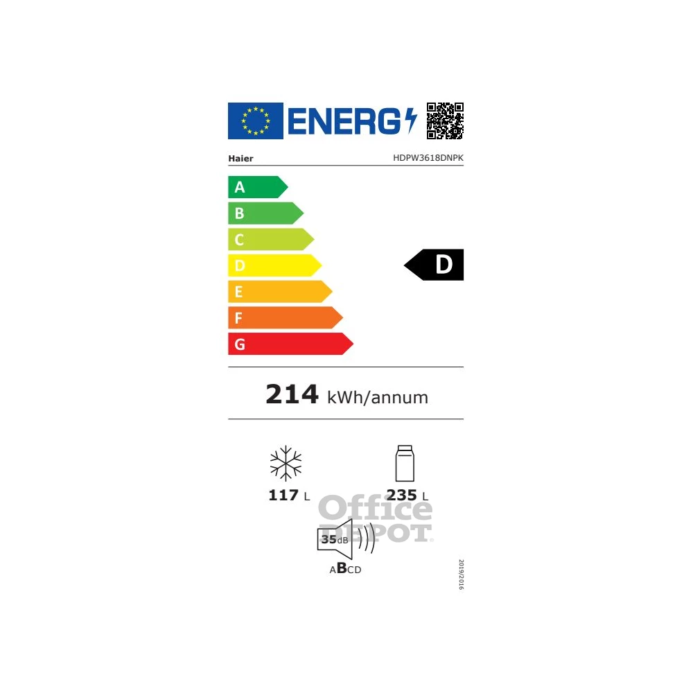 Haier HDPW3618DNPK inox, alulfagyasztós, Hűtő:235L, Fagyasztó:117L, Total No frost hűtőszekrény