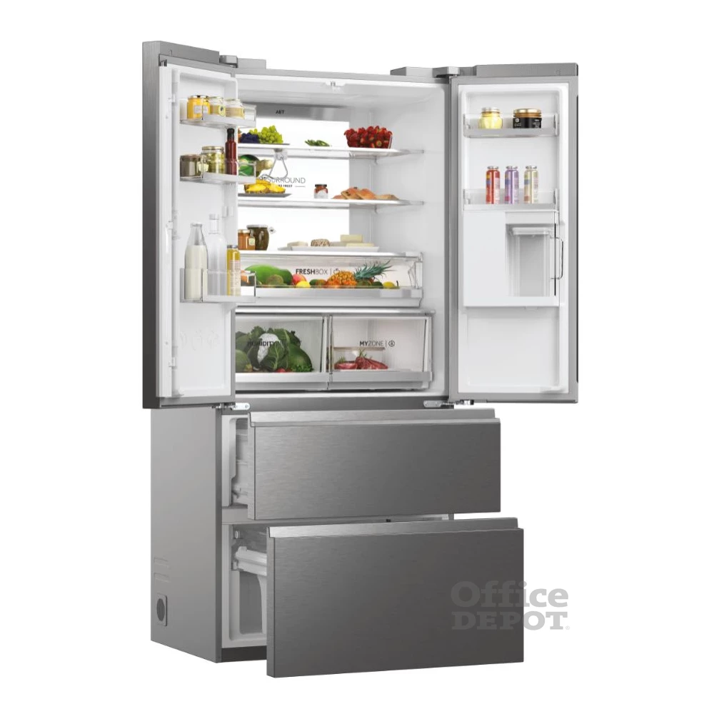 Haier HFW7819EWMP inox, francia ajtós, alulfagyasztós, Hűtő:356L, Fagyasztó:181L, Total No frost hűtőszekrény