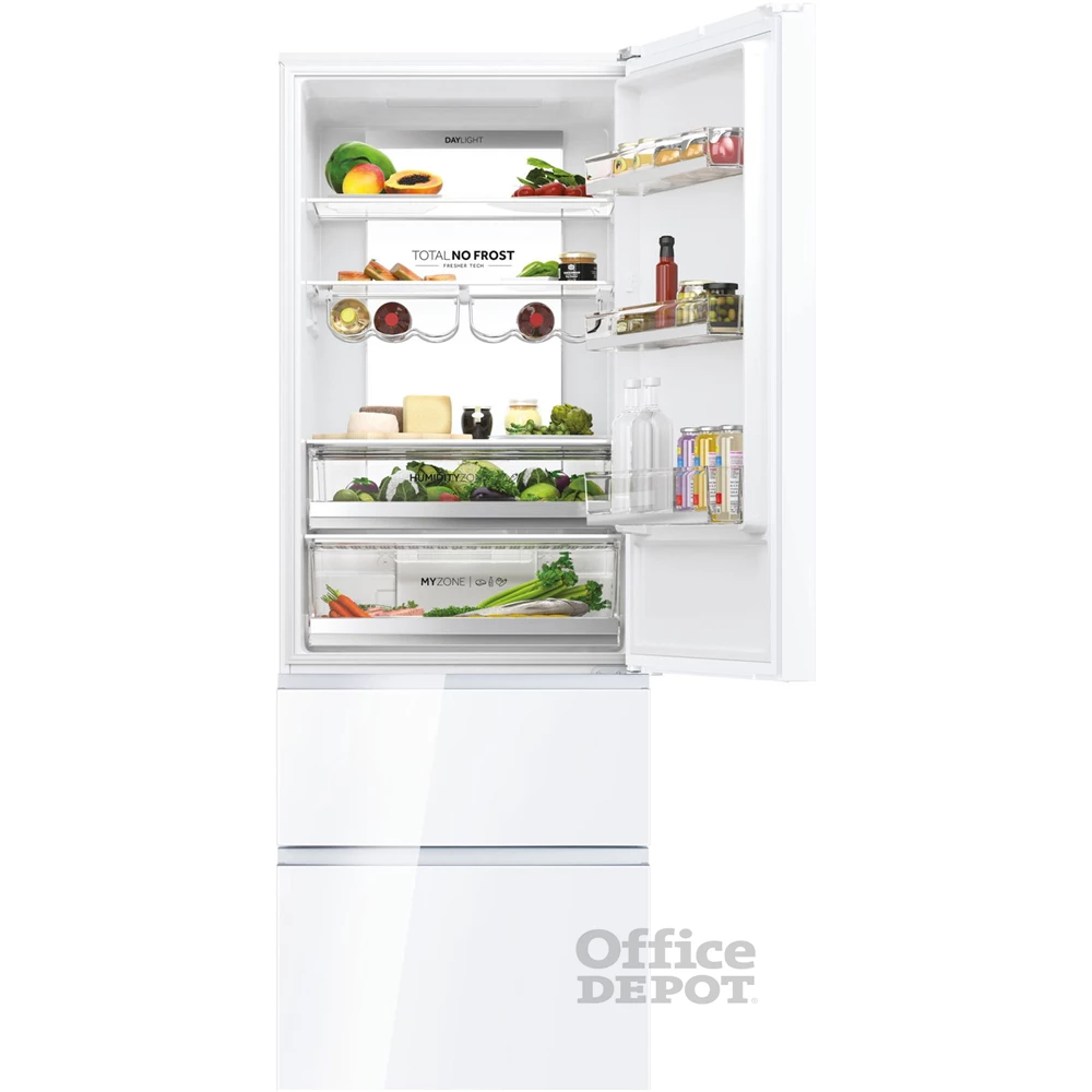 Haier HTW7720DNGW fehér, francia ajtós, alulfagyasztós, Hűtő:343L, Fagyasztó:140L, Total No frost hűtőszekrény