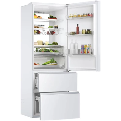 Haier HTW7720DNGW fehér, francia ajtós, alulfagyasztós, Hűtő:343L, Fagyasztó:140L, Total No frost hűtőszekrény