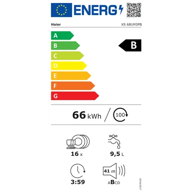 Haier XS 6B1M3PB programok száma: 10, beépíthető, 16 terítékes mosogatógép 