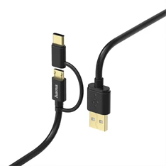 Hama 178327 micro USB - USB Type-C 2in1 fekete 1m adatkábel Hama 178327 micro USB - USB Type-C 2in1 fekete 1m adatkábel