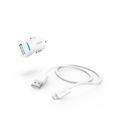 Hama 201610 FIC E3 Lighting- USB adatkábellel fehér autós töltő szett