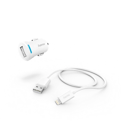 Hama 201610 FIC E3 Lighting- USB adatkábellel fehér autós töltő szett