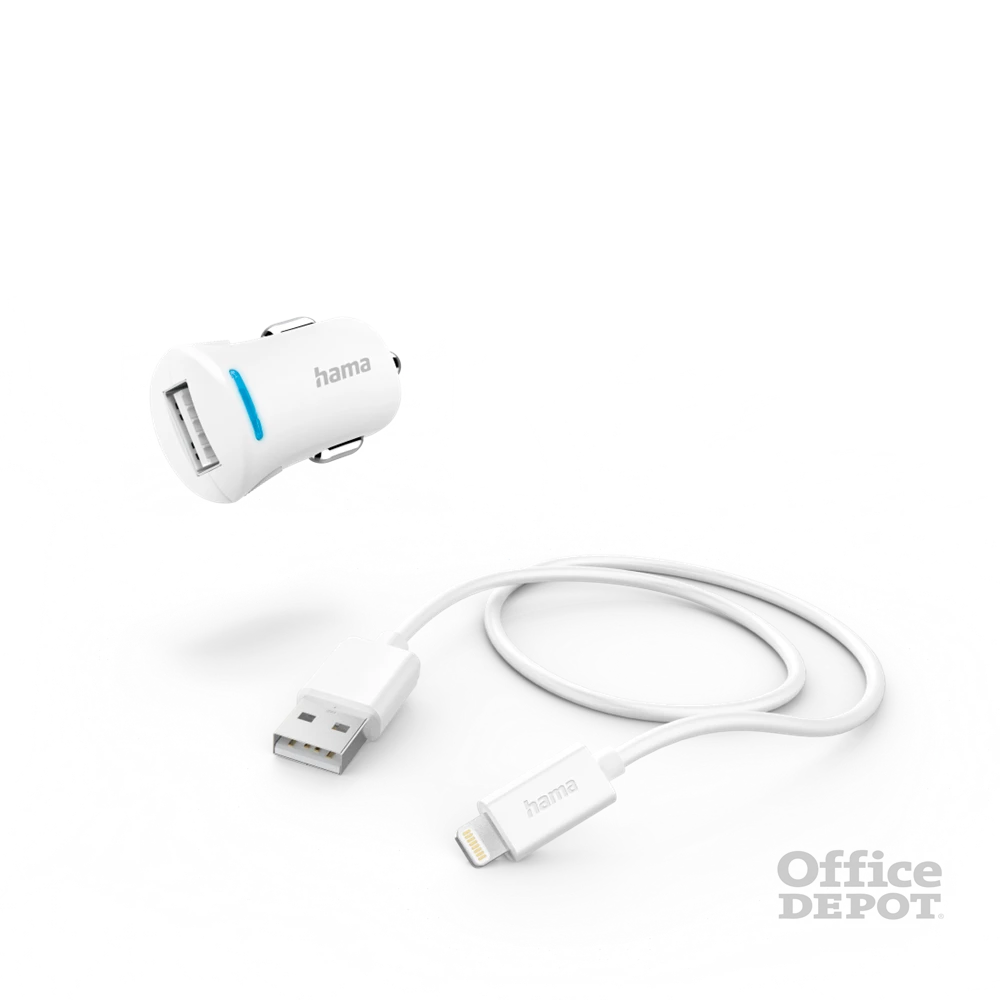 Hama 201610 FIC E3 Lighting- USB adatkábellel fehér autós töltő szett