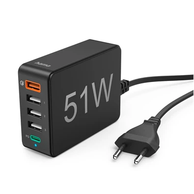 Hama 201630 FIC 3 51W 5 PORT (1xQC3.0, 3xUSB-A, 1xUSB-C PD) hálózati töltő Hama 201630 FIC 3 51W 5 PORT (1xQC3.0, 3xUSB-A, 1xUSB-C PD) hálózati töltő