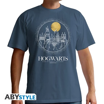 Harry Potter "Hogwarts" kék féri póló, L méret Harry Potter "Hogwarts" kék féri póló, L méret