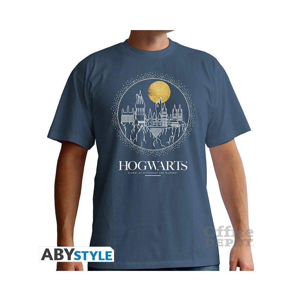 Harry Potter "Hogwarts" kék féri póló, XL méret