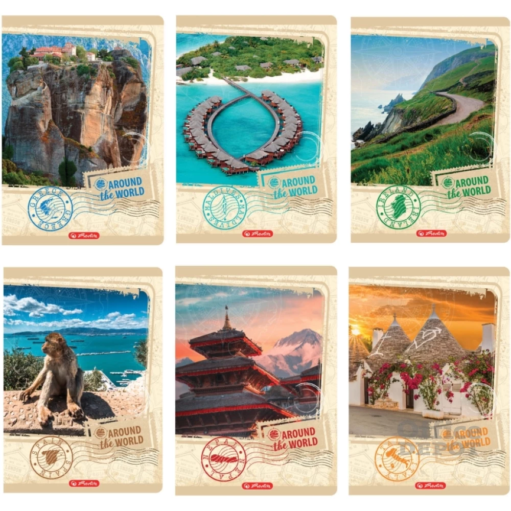 Herlitz Around the World 3D UV soft touch A5 60lapos vonalas füzet