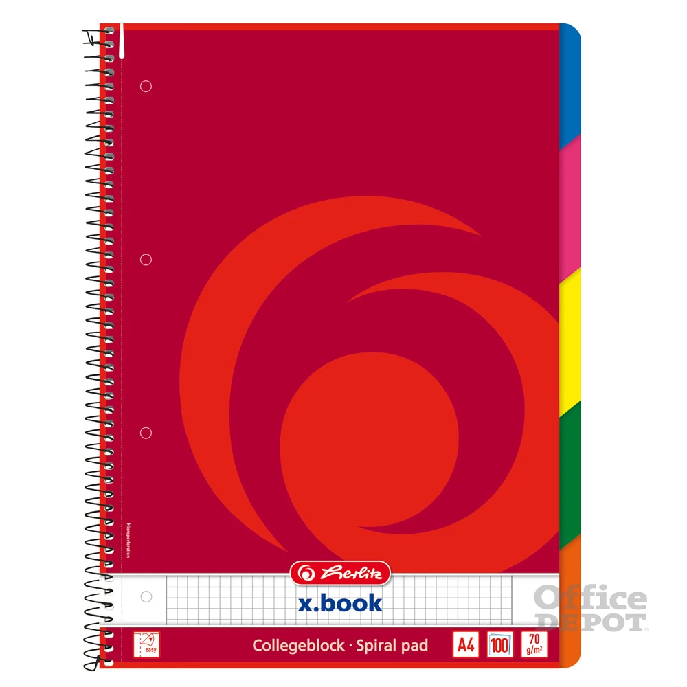 Herlitz College A4 100lapos színregiszteres kockás spirálfüzet